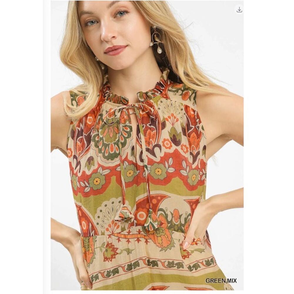 Umgee - Boho Floral Sleeveless Midi Dress - Medium - Picture 2 of 3
